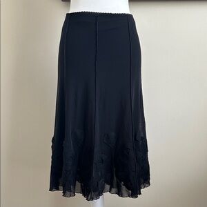 Linea Domini Black Midi Skirt with Appliqué Hem. Elastic waist. Size S